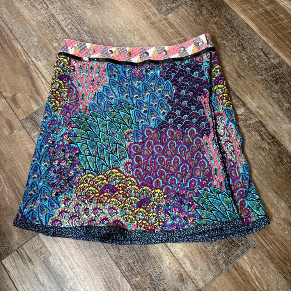 ZAND Amsterdam Wrap Skirt Womens OS Multi Peacock Paisley Reversible Mini